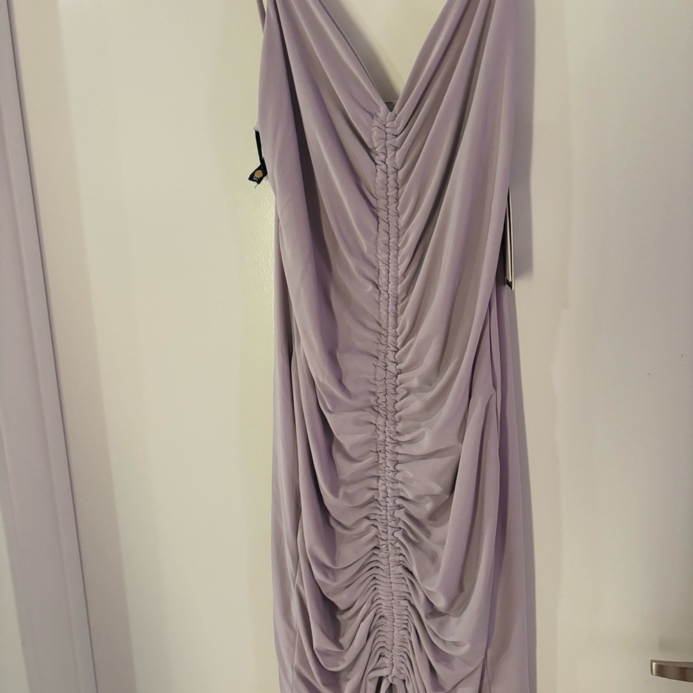 Club L London Purple Ruched Sheath Mini Dress with V-neck